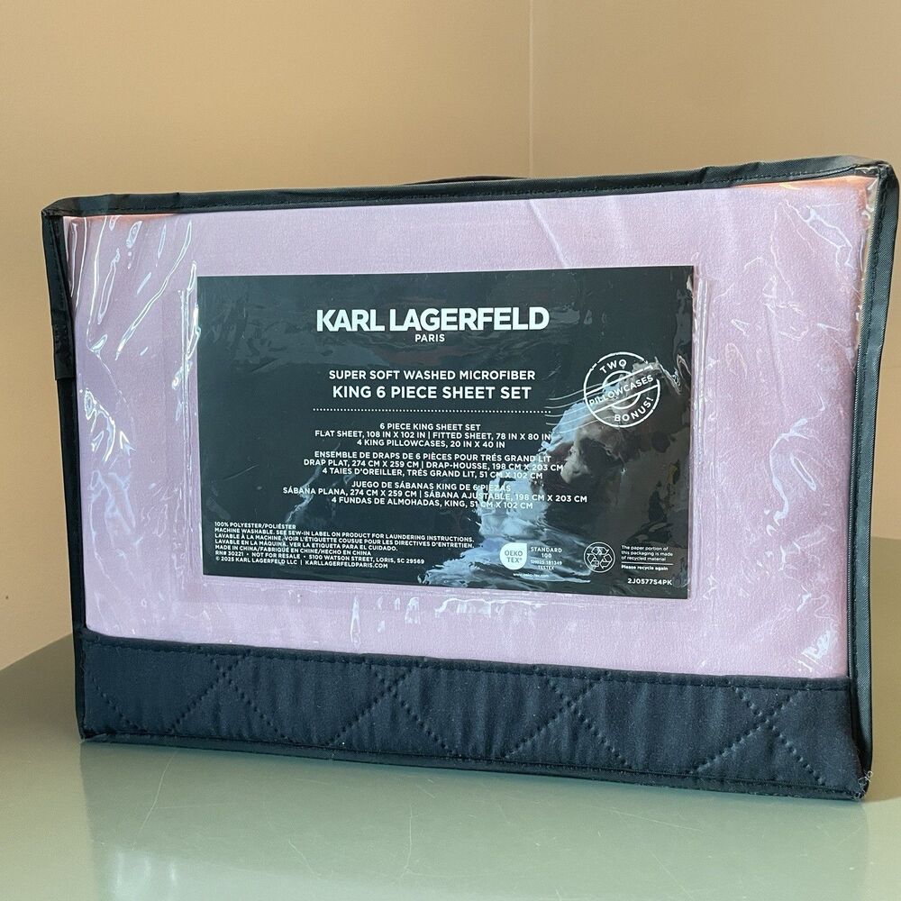 Karl Lagerfeld Paris Cal King 6 Piece Sheet Set Pink Super Soft - Picture 4 of 5